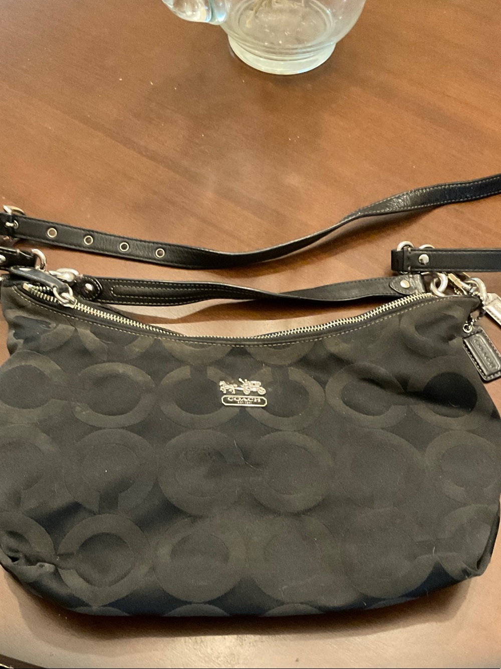 Coach Black Signature Circle Hobo Crossbody Bag